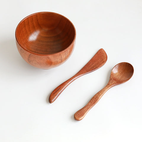 Natural Wooden Bowl and Spoon Set – 3-Piece Waterproof Handmade Kit