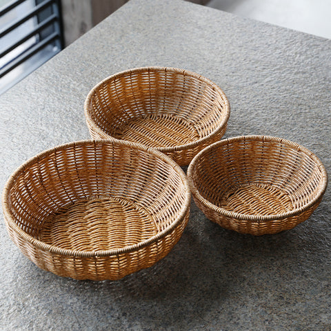 Handwoven Natural Rattan Round Serving Basket Set