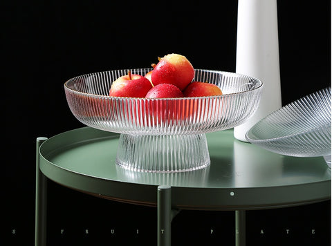 Premium Ribbed Glass Fruit Tray – Elevated Clear Serving Bowl for Snacks & Desserts