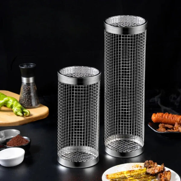 1Pc BBQ Cage Stainless Steel round Smoker Mesh Outdoor Grill Tool Portable Camping Barbecue Accessory