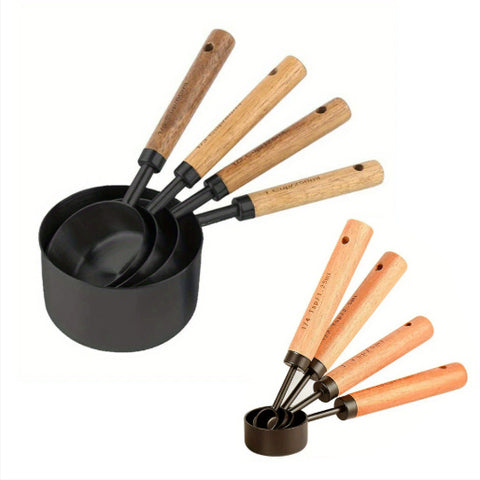 8-Piece Stainless Steel & Acacia Measuring Set