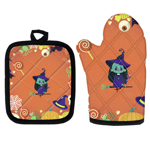 Halloween Heat Resistant Oven Mitts & Pot Holder Set