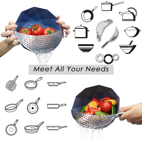 Stainless Steel Pot Strainer with Handle Kitchen Pasta Strainer Colander Insert Drainer for Different Pot Pan JT170