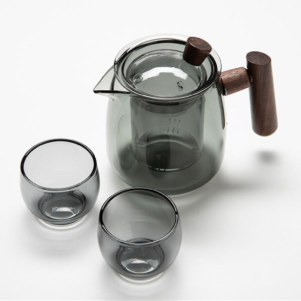 Wudy Kitchen — Smoke Glass & Wooden-Handle Tea Collection