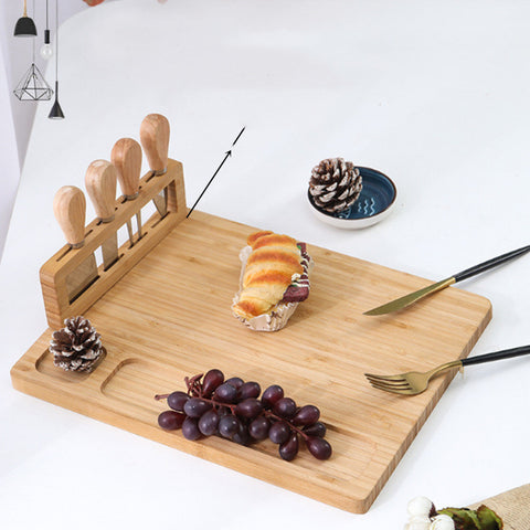 Rectangular Bamboo Charcuterie Board with Knife Holder Set