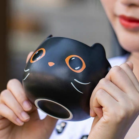 Halloween Black Cat Mug with Pumpkin Hat Lid