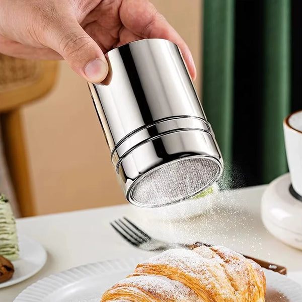 Duster with Cover Cocoa Powder Coffee Stainless Steel Duster Fine Mesh Bucket Seasoning Bottle Home Kitchen