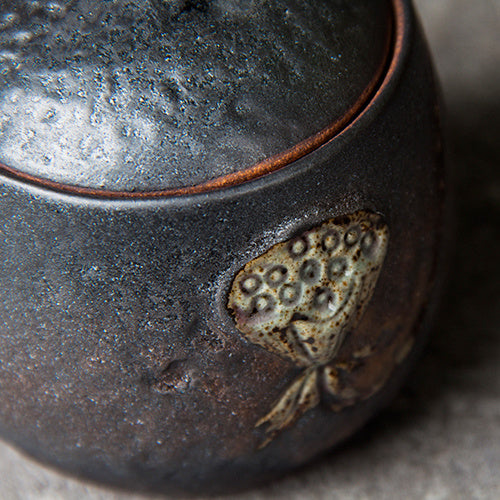 Wudy Kitchen — Wudy Japanese Stoneware Teapot | Lotus Motif & Brass Handle