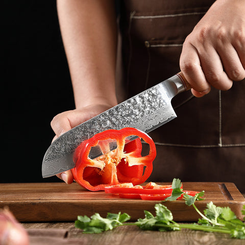 Damascus Steel Kitchen Knife Set – Patterned Finish, Wood Handles