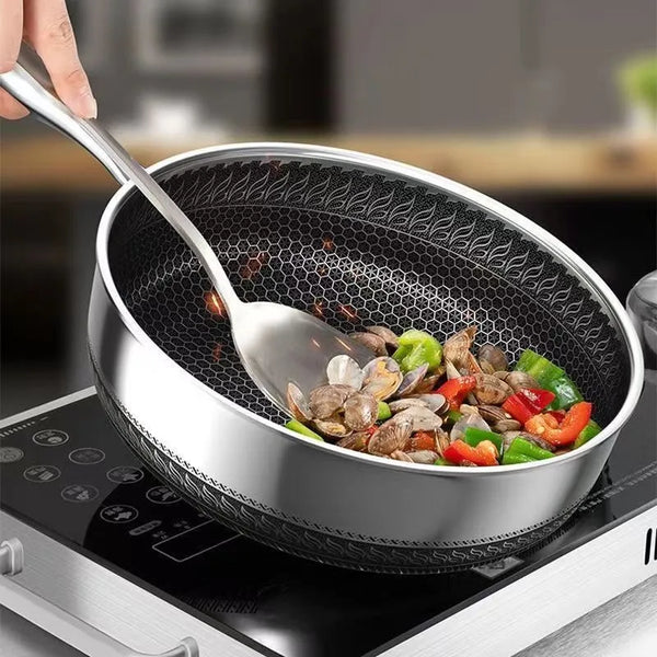 316L Stainless Steel Frying Pan Frying Pan Household Flat Bottomed Pan Frying Steak and Egg Pan Uncoated Induction Cooker Gas Un