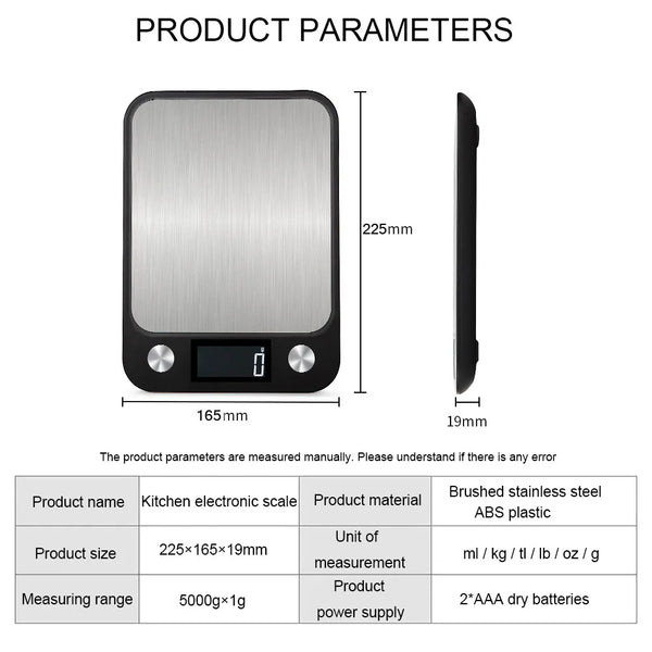 Kitchen Scale 15Kg/1G Baking Weighing Food Coffee Balance Smart Electronic Digital Scales Stainless Steel Design for Cooking