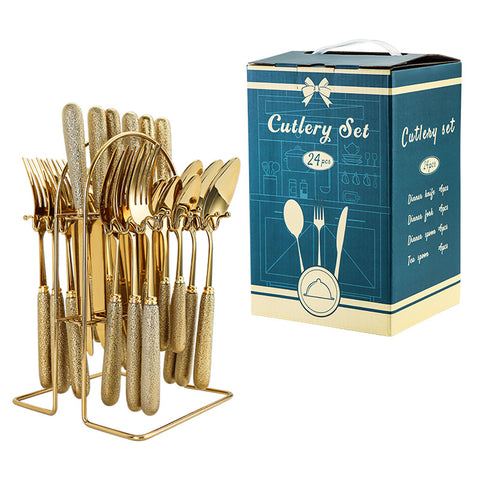 24-Piece Stainless Steel Cutlery Set with Luxury Textured Handles & Gift Box