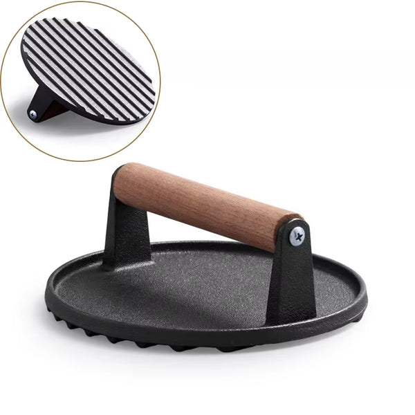 1Pc Cast Iron Rectangular Meat Press round Heavy-Duty Steak Burger Press Barbecue Press for Flat Top Grill Hamburger Grinder