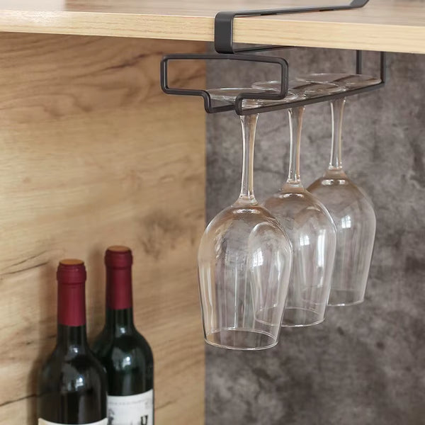 Carbon Steel Wine Glass Rack - No Drill Hanging Holder for Stemware, Electroplated Multi-Size Cup Organizer Wine Glass Storage