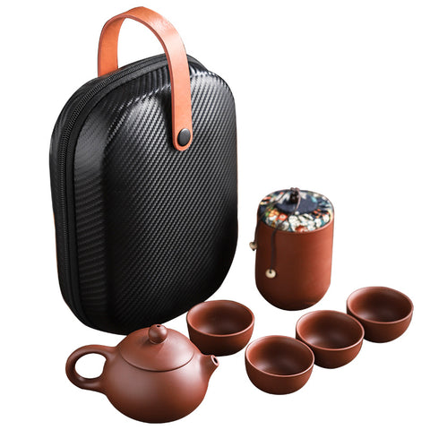 Portable Purple Sand Travel Tea Set (1 Pot + 4 Cups)