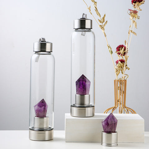 Natural Amethyst Crystal Energy Glass Water Bottle