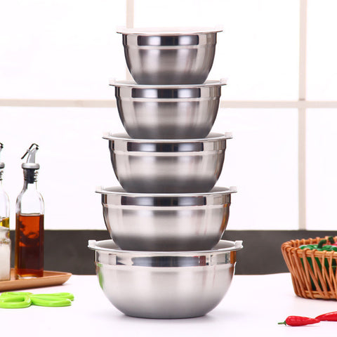 Stainless Steel 5-Piece Mixing Bowl Set – Airtight Lids