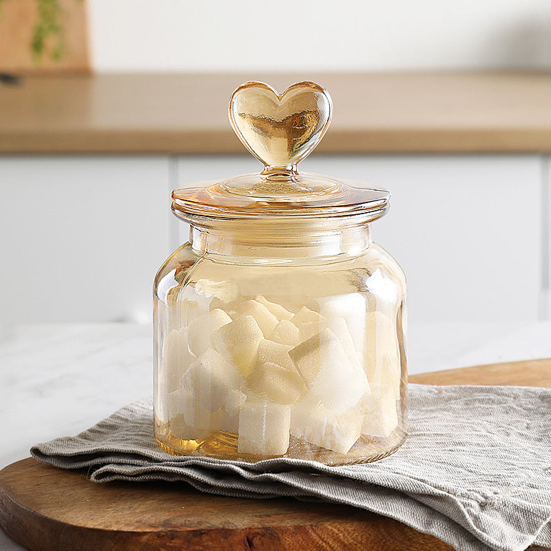 Wudy Japanese Amber Jar | Airtight Heart-Lid Glassware