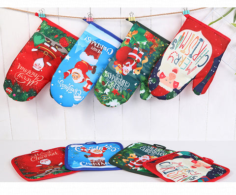 Christmas Baking Oven Mitts & Pot Holder Set – Thermal Insulation Kitchen Gloves