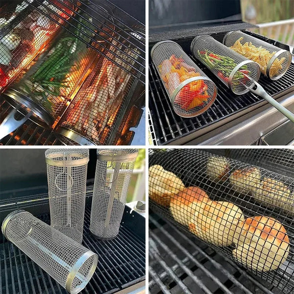 1Pc BBQ Cage Stainless Steel round Smoker Mesh Outdoor Grill Tool Portable Camping Barbecue Accessory