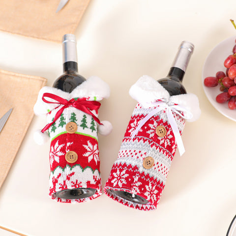 Knitted Christmas Wine Bottle Cover – Elk & Snowflake Holiday Gift Wrap