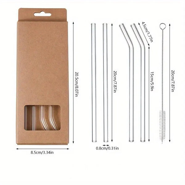 Heat Resistant Glass Straws Set with Brush Reusable for Smoothies Milkshakes Tea Juice Washable