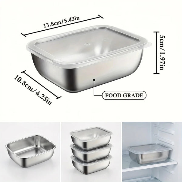 5PCS Stainless Steel Food Storage Containers Stackable Meal Prep Lunch Boxes for Kitchen Fridge Travel Kitchen Storage Solution