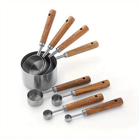8-Piece Stainless Steel & Acacia Measuring Set