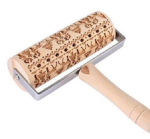 Embossed Wooden Rolling Pin – Christmas Pattern Dough Roller