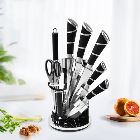 German 8-Piece Stainless Steel Knife Set with Rotating Stand