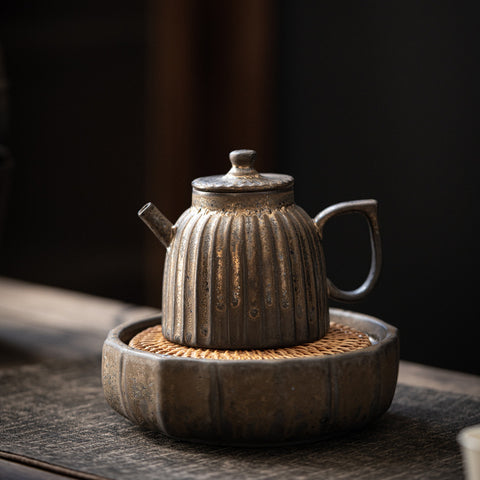 Handmade Ceramic Teapot & Coaster Set – Rustic Japanese Style