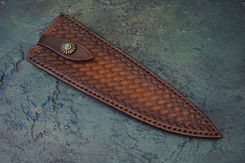 Handmade Damascus Chef’s Knife with Desert Ironwood & Mammoth Fossil Handle