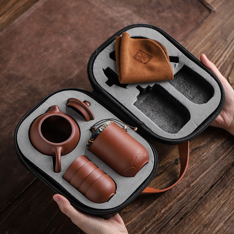 Wudy Kitchen — Portable Purple Sand Travel Tea Set (1 Pot + 4 Cups)