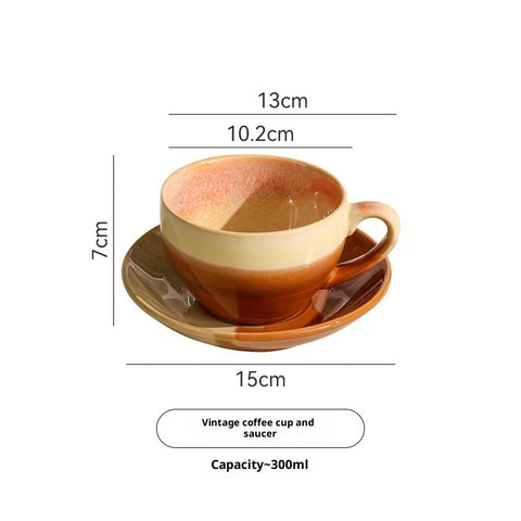 Handcrafted Vintage Ceramic Coffee Cup & Saucer (250–300ml)