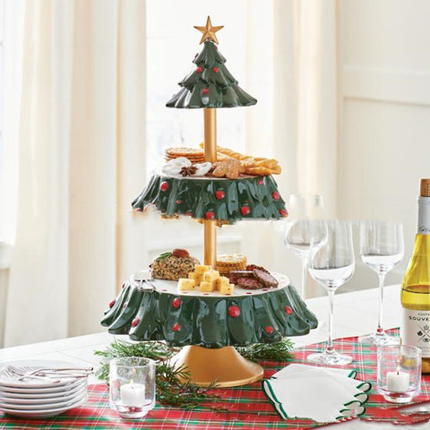 Christmas Tree Tiered Dessert Stand – Resin Holiday Food Display Tray