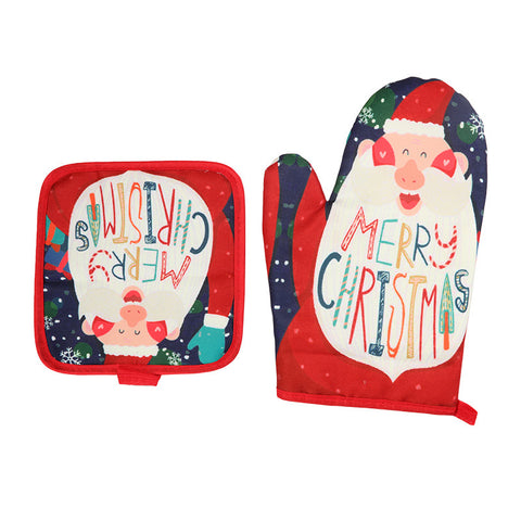 Christmas Baking Oven Mitts & Pot Holder Set – Thermal Insulation Kitchen Gloves