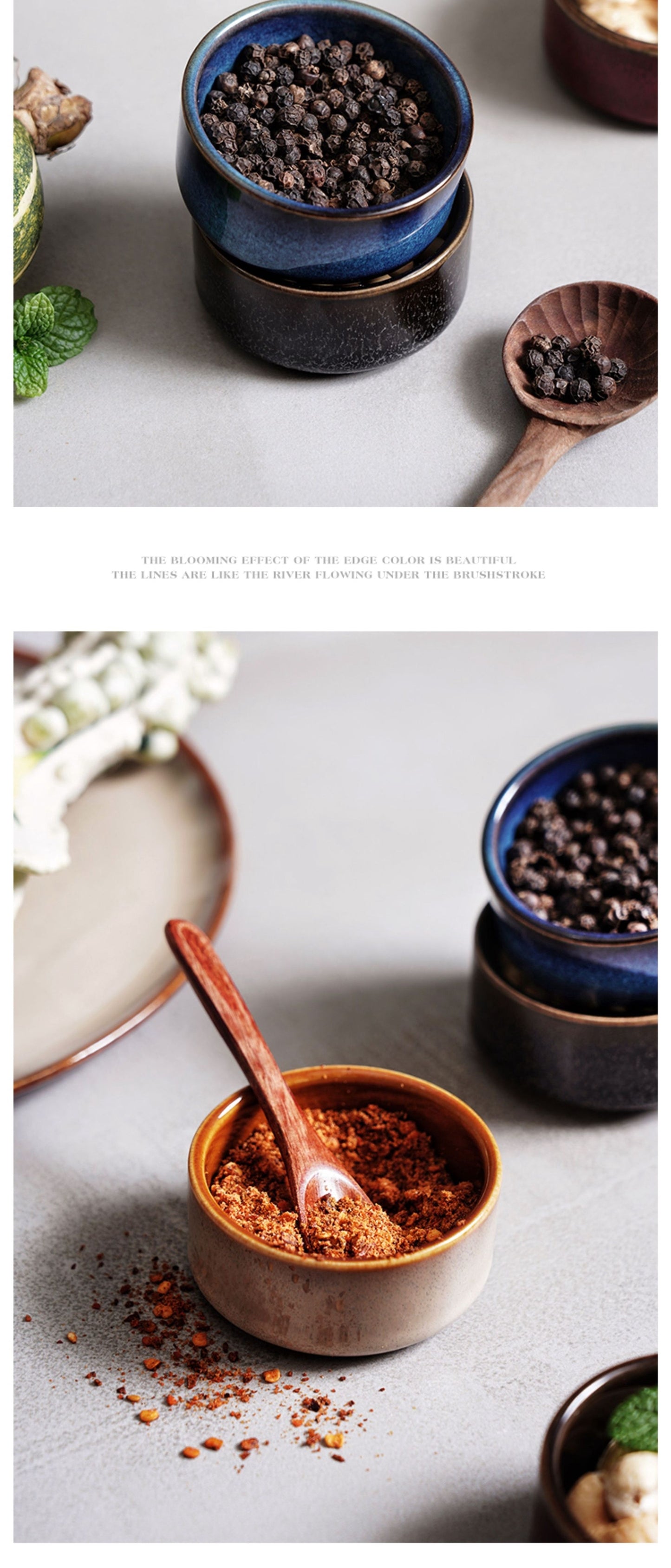 Underglaze Ceramic Seasoning Bowl – Handmade Mini Dipping Set