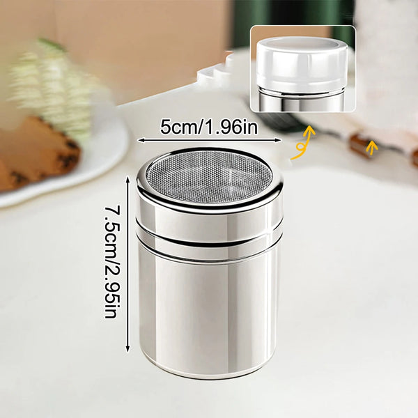 Duster with Cover Cocoa Powder Coffee Stainless Steel Duster Fine Mesh Bucket Seasoning Bottle Home Kitchen