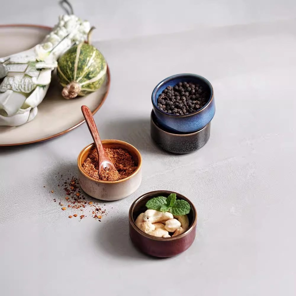 Underglaze Ceramic Seasoning Bowl – Handmade Mini Dipping Set