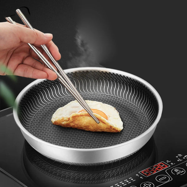 316L Stainless Steel Frying Pan Frying Pan Household Flat Bottomed Pan Frying Steak and Egg Pan Uncoated Induction Cooker Gas Un