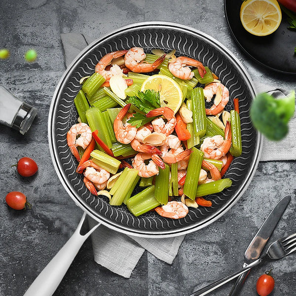 316L Stainless Steel Frying Pan Frying Pan Household Flat Bottomed Pan Frying Steak and Egg Pan Uncoated Induction Cooker Gas Un