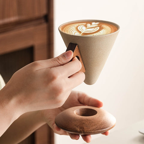 Ceramic Pour-Over Coffee Dripper with Acacia Wood Base — 250ml