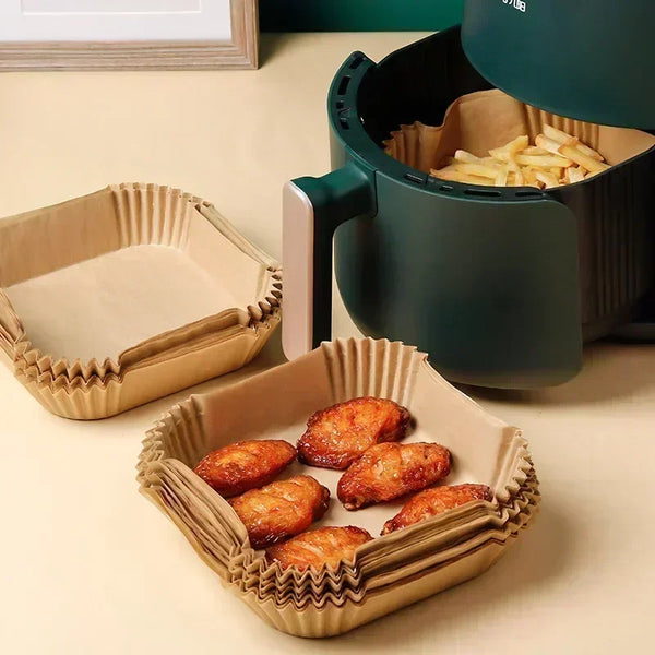 50Pcs Disposable Air Fryer Paper Oil Absorbing and anti Oil Paper Tray Non Stick Baking Pad Large Toughness Square
