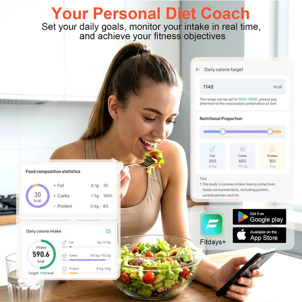 Smart Kitchen Scale Food Calorie Protein Fat Carbs Nutritional Calculator Scales,11 Lb / 5Kg Stainless Steel Digital Food Scale