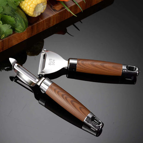 Stainless Steel Vegetable Peeler with Wooden Handle