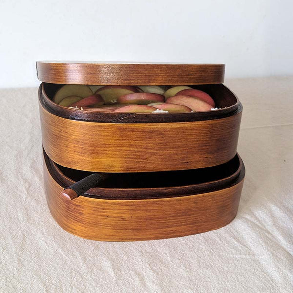 Wudy Kitchen Wudy Wooden Double Lunch Box — premium wood, double-tier compartment — close-up detail on walnut surface
