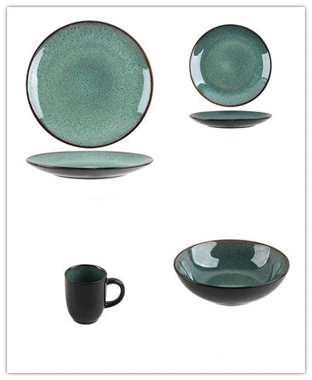 Retro Underglaze Porcelain Dinnerware – Plate, Bowl & Mug Set