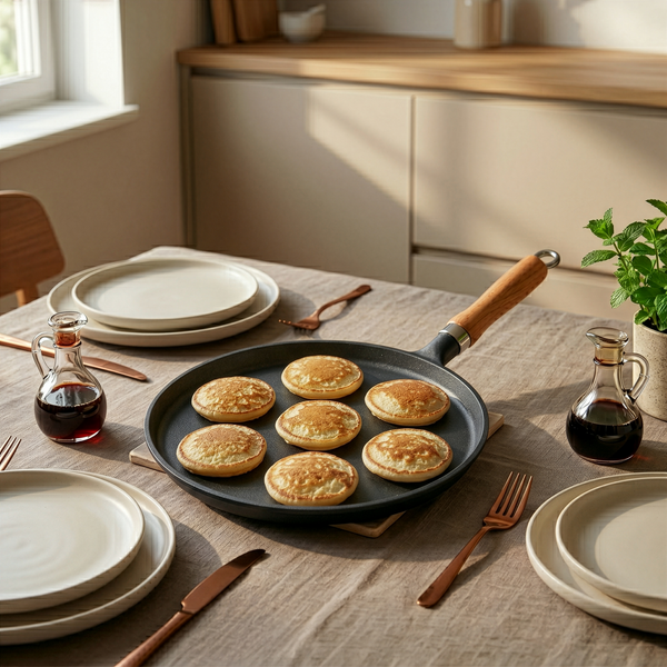 Wudy Kitchen — Cast Iron Pan Household Pancakes Scallion Pancake Stall Upgrade Walnut Handle Universal Non-stick Uncoated