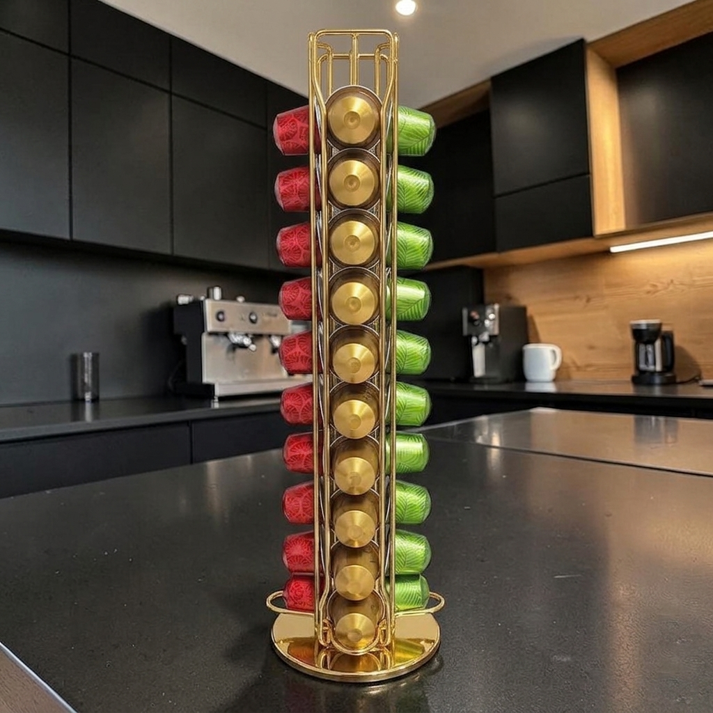 Silver 40Pcs Nespresso Capsule Holder Rotating Stand 360 Degree Rotatable Shelf Caffee Organiser for Storage for Coffee Capsules