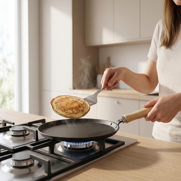 Wudy Kitchen — Cast Iron Pan Household Pancakes Scallion Pancake Stall Upgrade Walnut Handle Universal Non-stick Uncoated